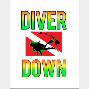 Scuba diving Hawaii diver down flag Posters and Art